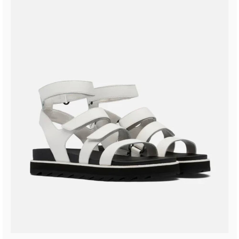 SOREL Roaming Multi Strap Sandals Womens 8.5 White Black Leather Lug Sole New - Picture 2 of 15